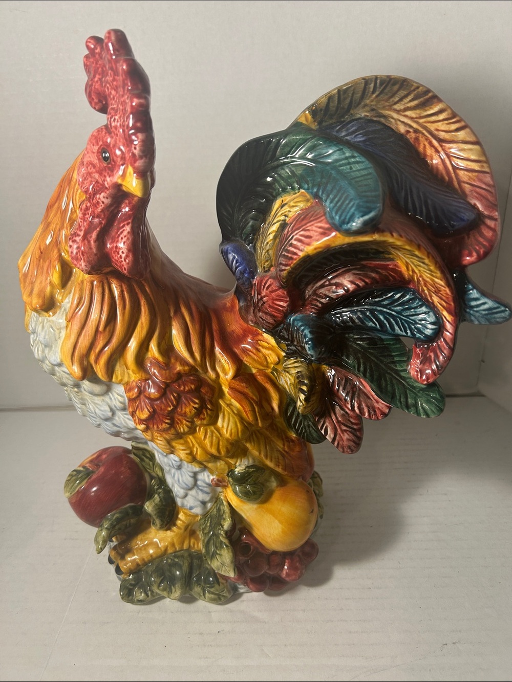 Hand-Painted Multicolor Ceramic Rooster Figurine 15 inches High Vintage